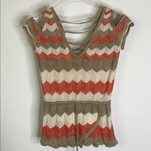 bebe Striped Top w/ Waist Drawstring & Open Back